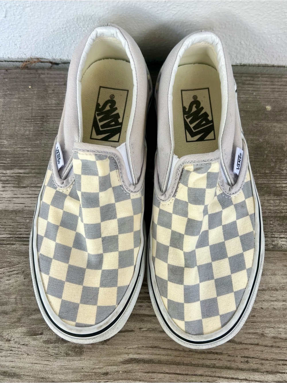 Vans Classic Slip-On Checkerboard Sneakers - Cream & Gray for kids
